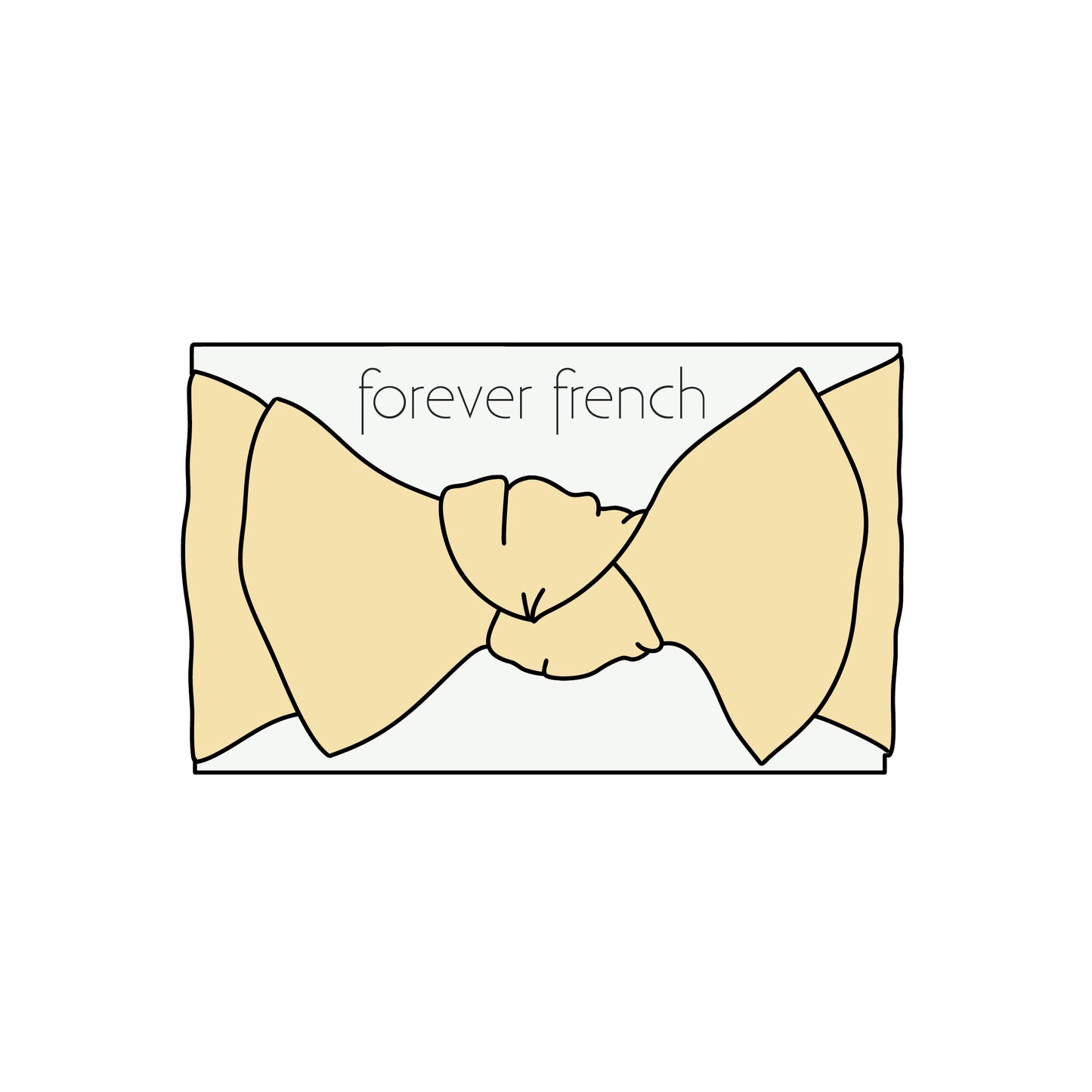 A Bamboo Head Wrap in the shade “Sunny” from forever french baby is displayed on a card with “forever french” written above it. The simple design features a white background.