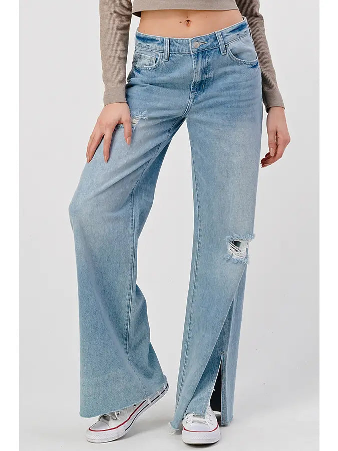 High rise medium wash fashion jeans