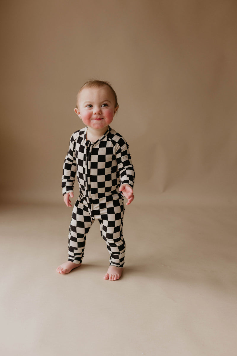 Boho Checker  Bamboo Zip Pajamas – forever french baby