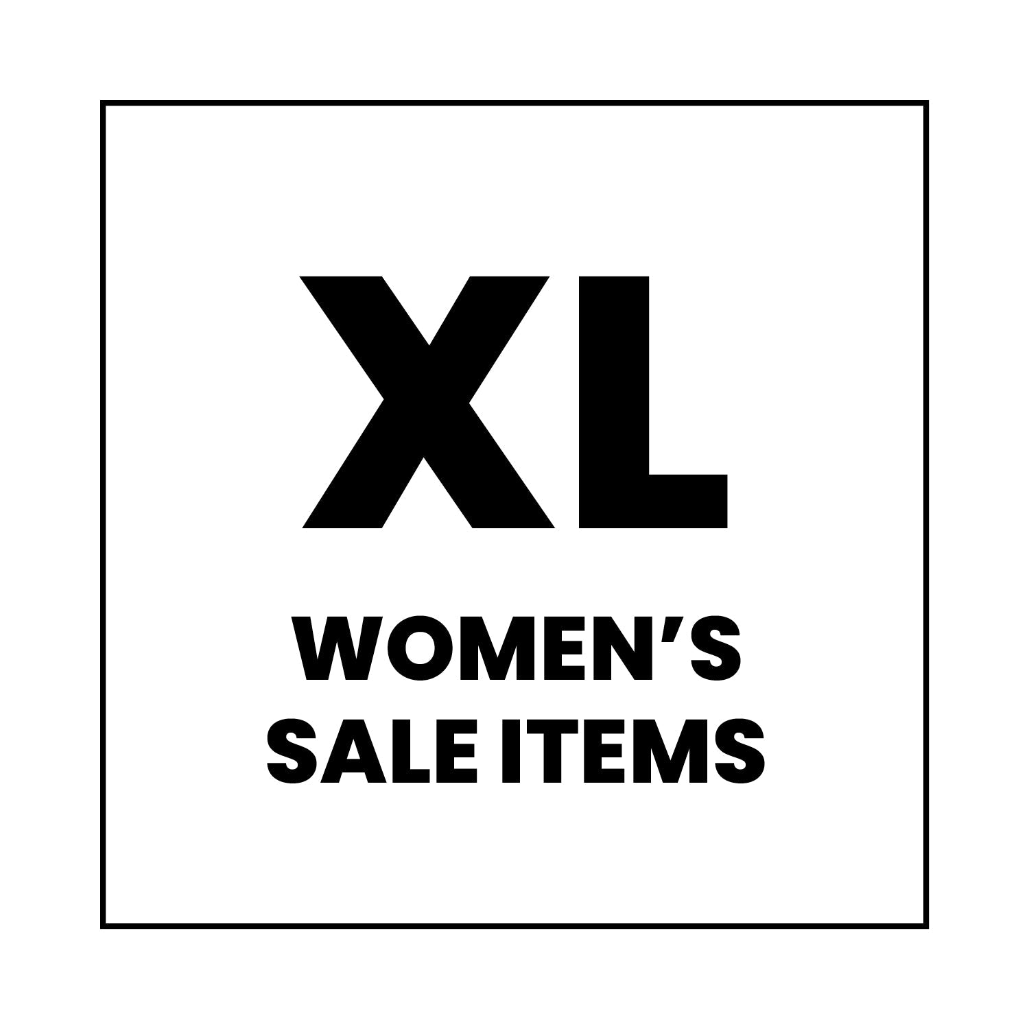 Black text on a white background reads “XL WOMEN’S SALE ITEMS” inside a thin black square border.