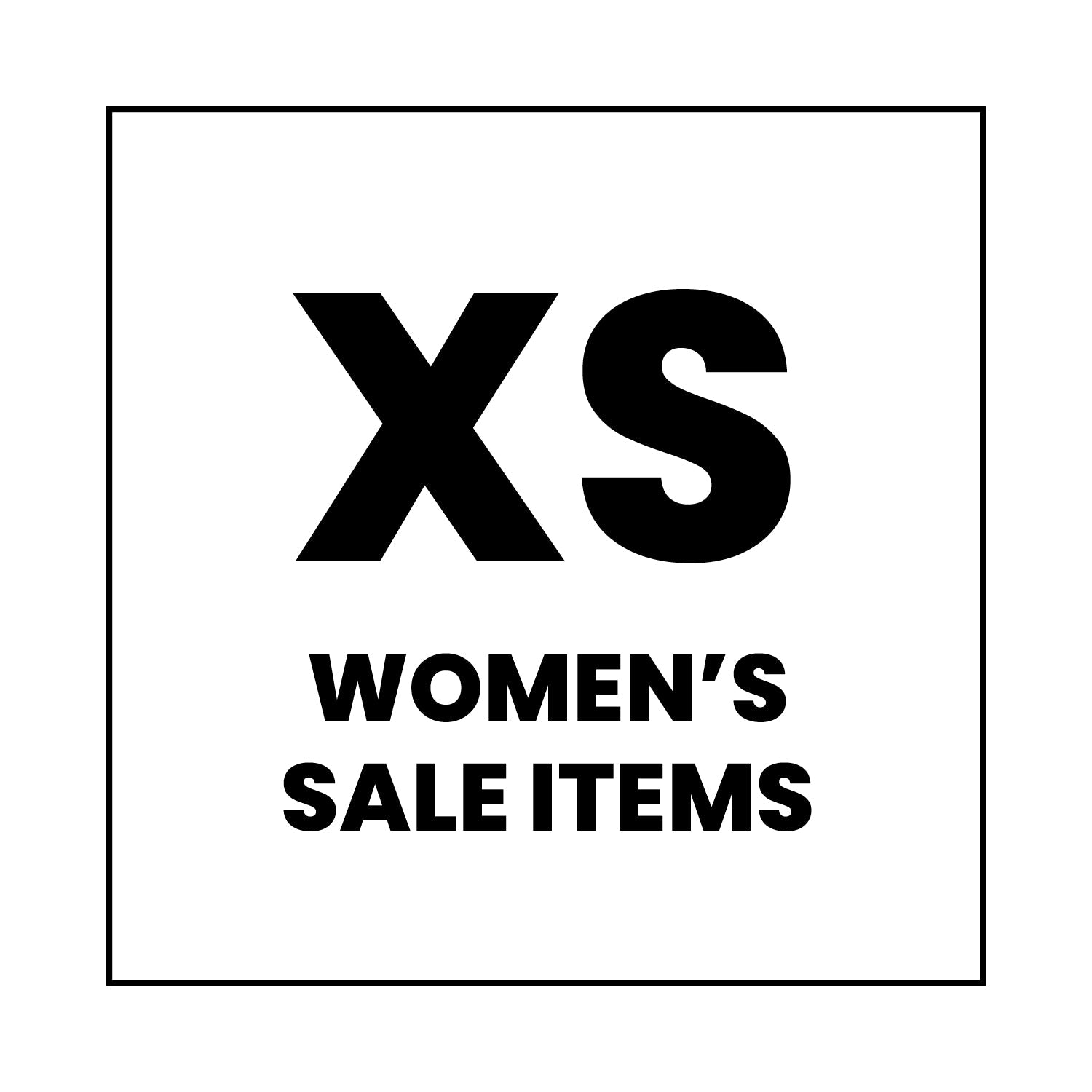Text in bold reads “XS.” Below, smaller text says “Women’s Sale Items.” All text is centered on a plain white background with a thin black border.