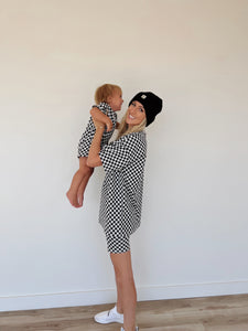 Black & Grey Checkerboard | Women's Short Sleeve Biker Short Set