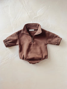 Chocolate | 1/4 Zip Sweatshirt Romper