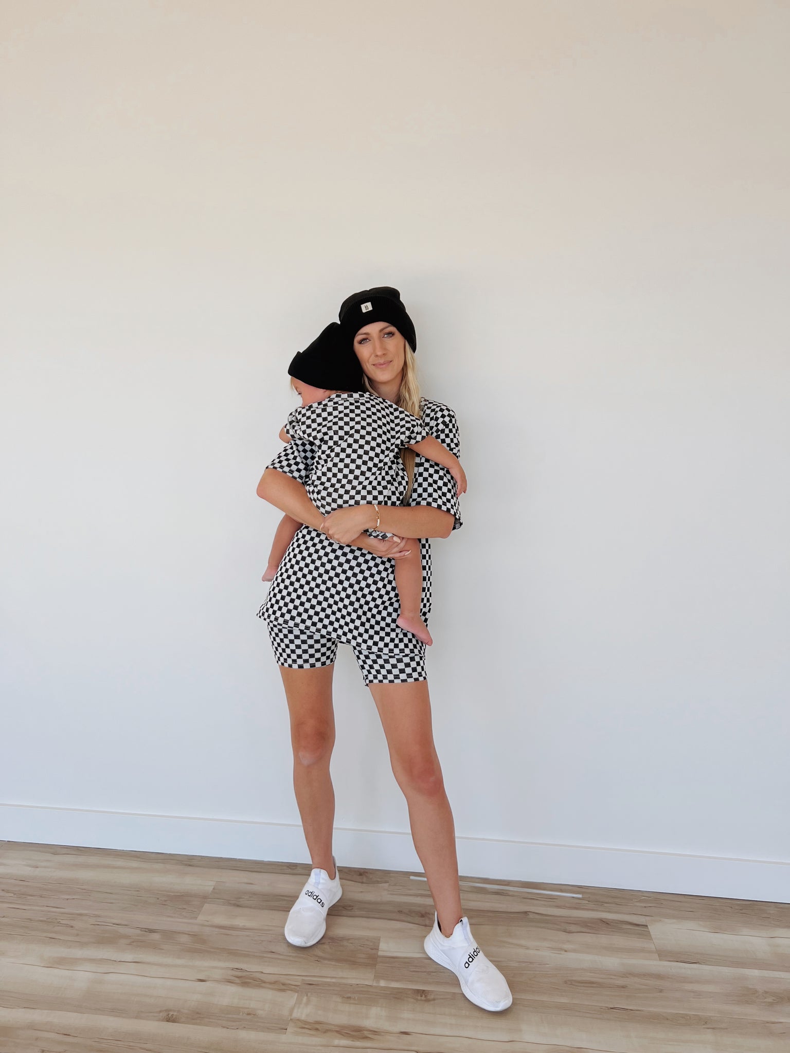 Black & Grey Checkerboard  Women's Short Sleeve Biker Short Set – forever  french baby