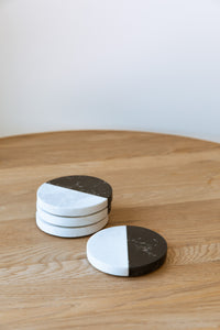 Round | Black & White Marble Coaster