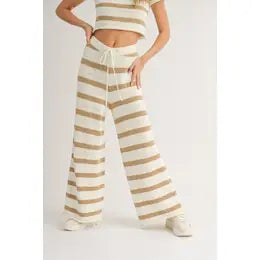 Wide Stripe Knitted Pants | Tan