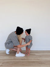 Load image into Gallery viewer, Black &amp; Grey Checkerboard | Women&#39;s Short Sleeve Biker Short Set