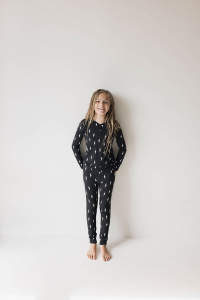 Bamboo Two Piece Pajamas | Midnight Lightning Bolt – forever