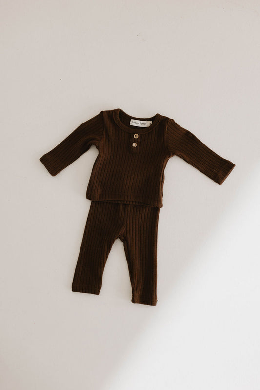 Chocolate Ribbed | Two Piece Lounge Set