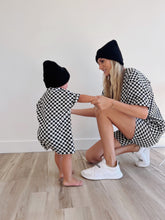 Load image into Gallery viewer, Black &amp; Grey Checkerboard | Short Sleeve Ribbed Romper
