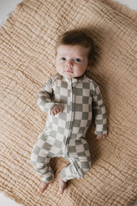 Sage Checkerboard | Bamboo Zip Pajama