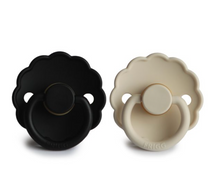 Load image into Gallery viewer, FRIGG DAISY NATURAL RUBBER BABY PACIFIER (JET BLACK/CREAM) 2-PACK