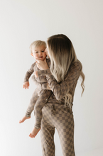 Load image into Gallery viewer, Faded Brown Checkerboard  | Bamboo Zip Pajamas