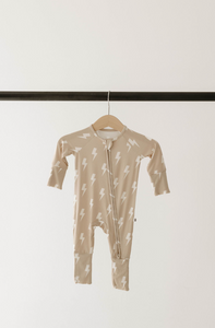 Tan & Cream  Lightning Bolt | Bamboo Zip Pajamas