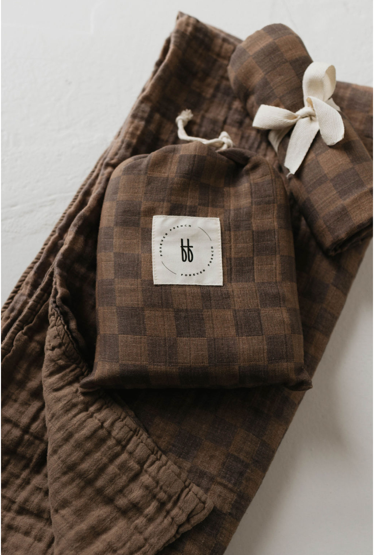 Muslin Quilt | Faded Brown Checkerboard