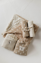 Load image into Gallery viewer, Tan and Cream Lightning Bolt &amp; Golden Grid  | Reversible Muslin Quilt