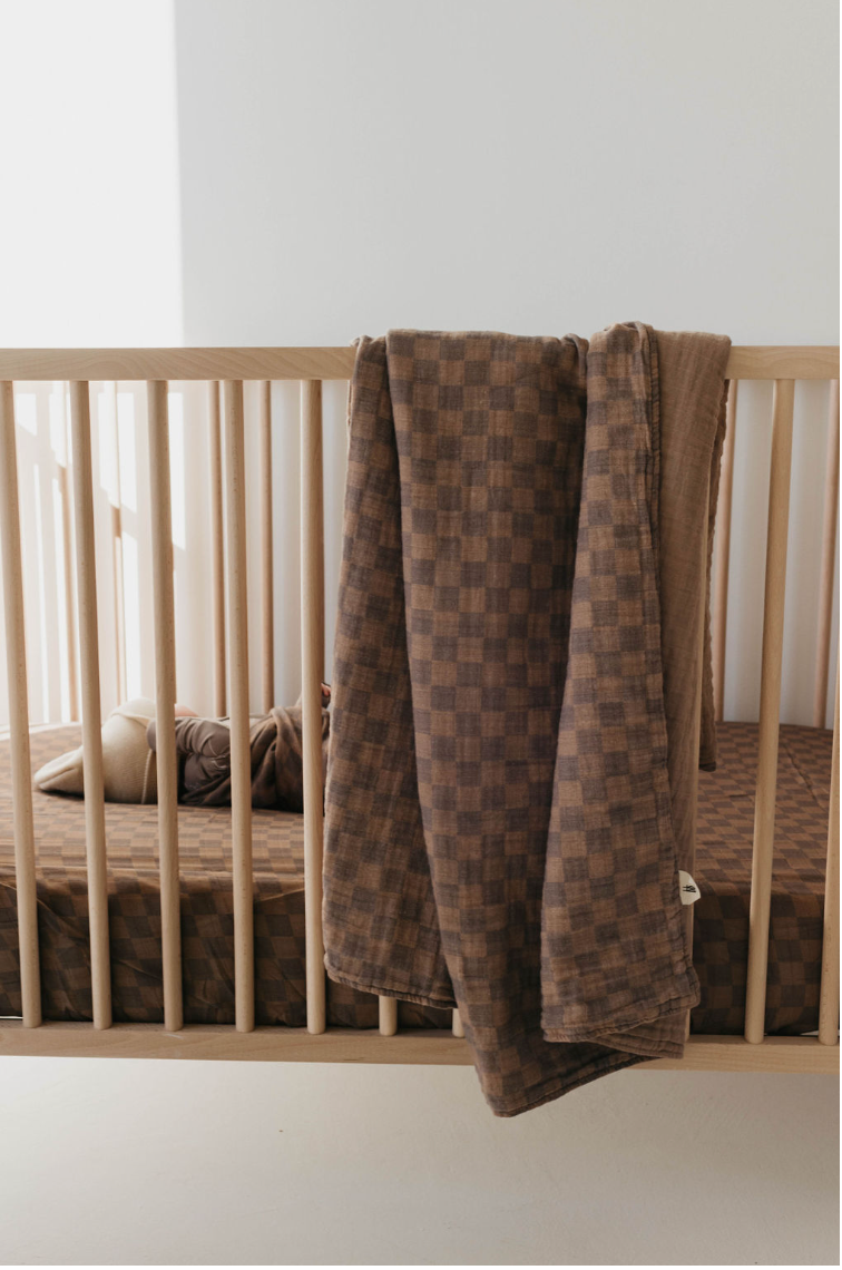 Muslin Quilt | Faded Brown Checkerboard