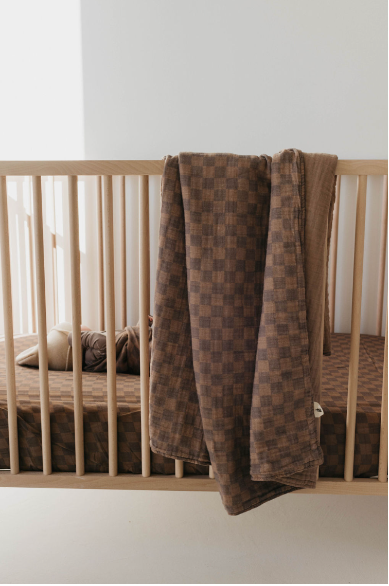 Faded Brown Checker | Reversible Muslin Quilt