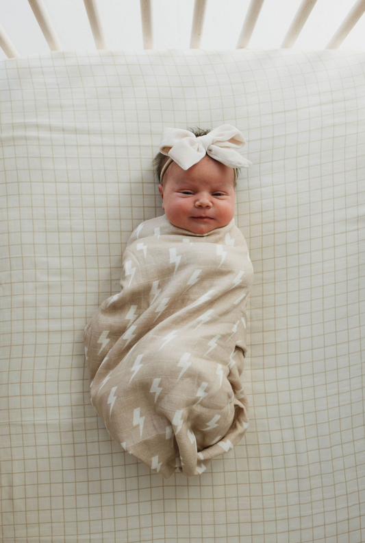 Muslin Swaddle | Tan & Cream Lightning Bolt