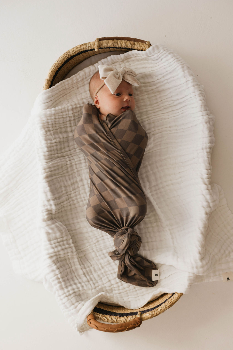 Bamboo Infant Swaddle | Faded Brown Checker