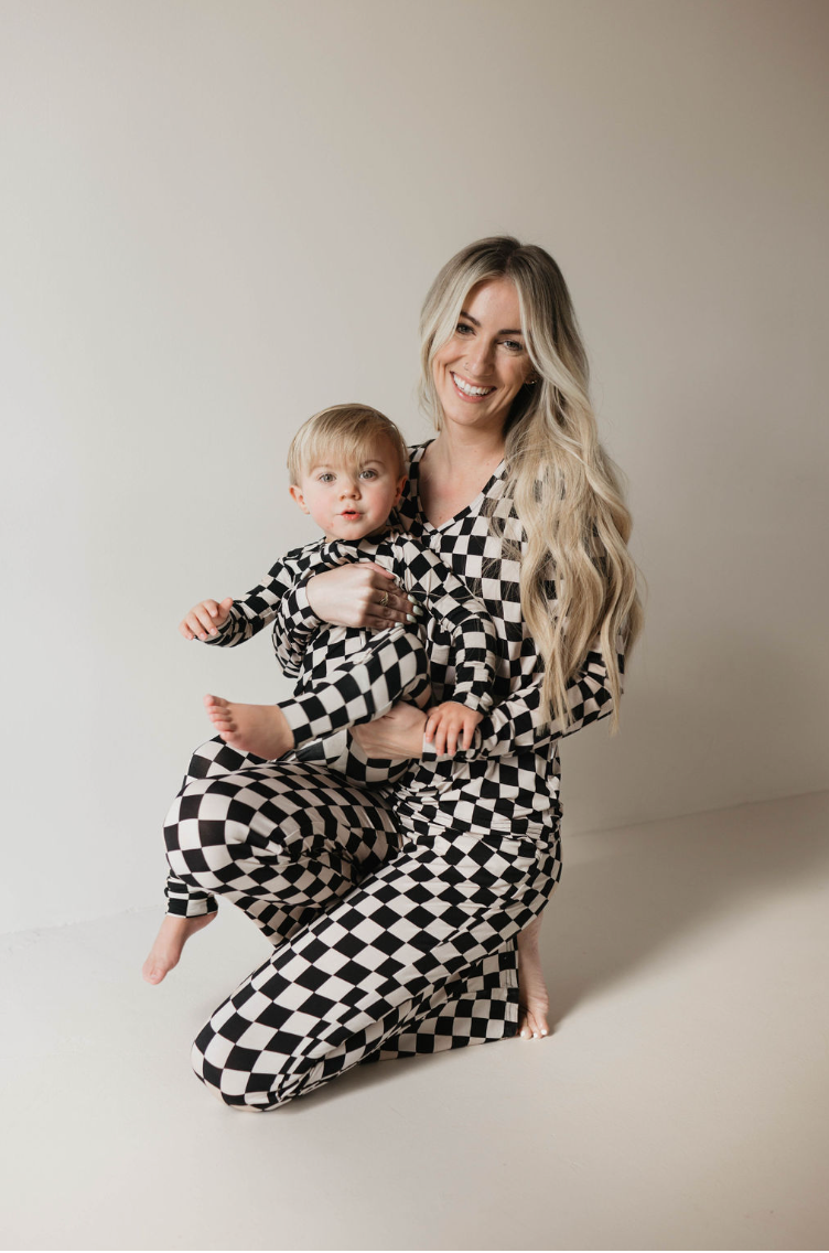 Bamboo Zip Pajamas Black Checkerboard forever french baby