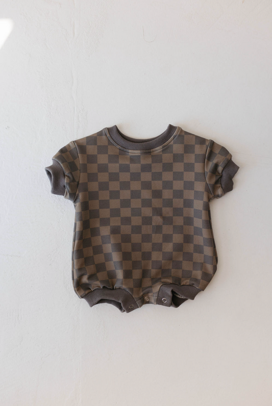 Faded Brown Checker | Short Sleeve Romper