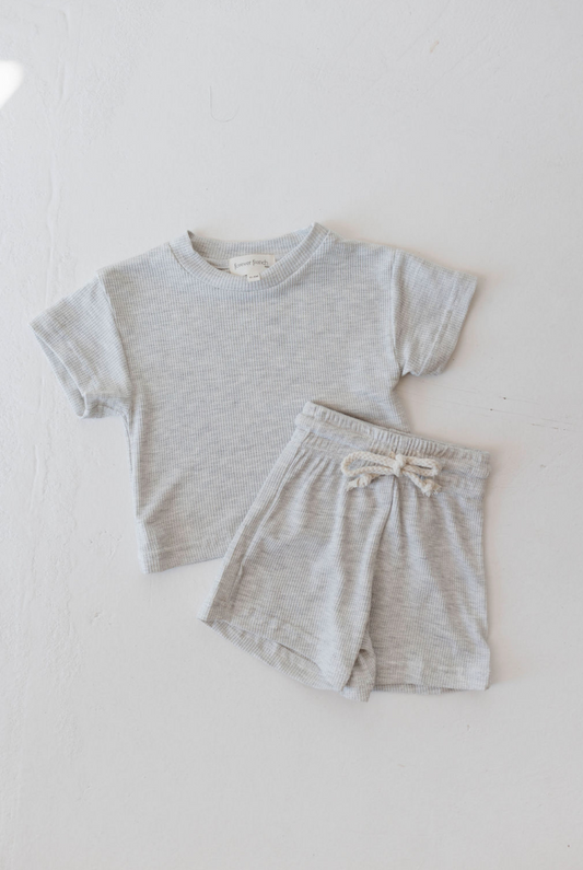 Waffle Knit Short Set | Grey