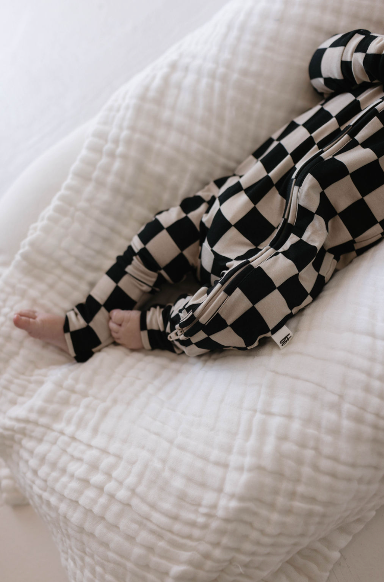 Bamboo Zip Pajamas | Black Checker