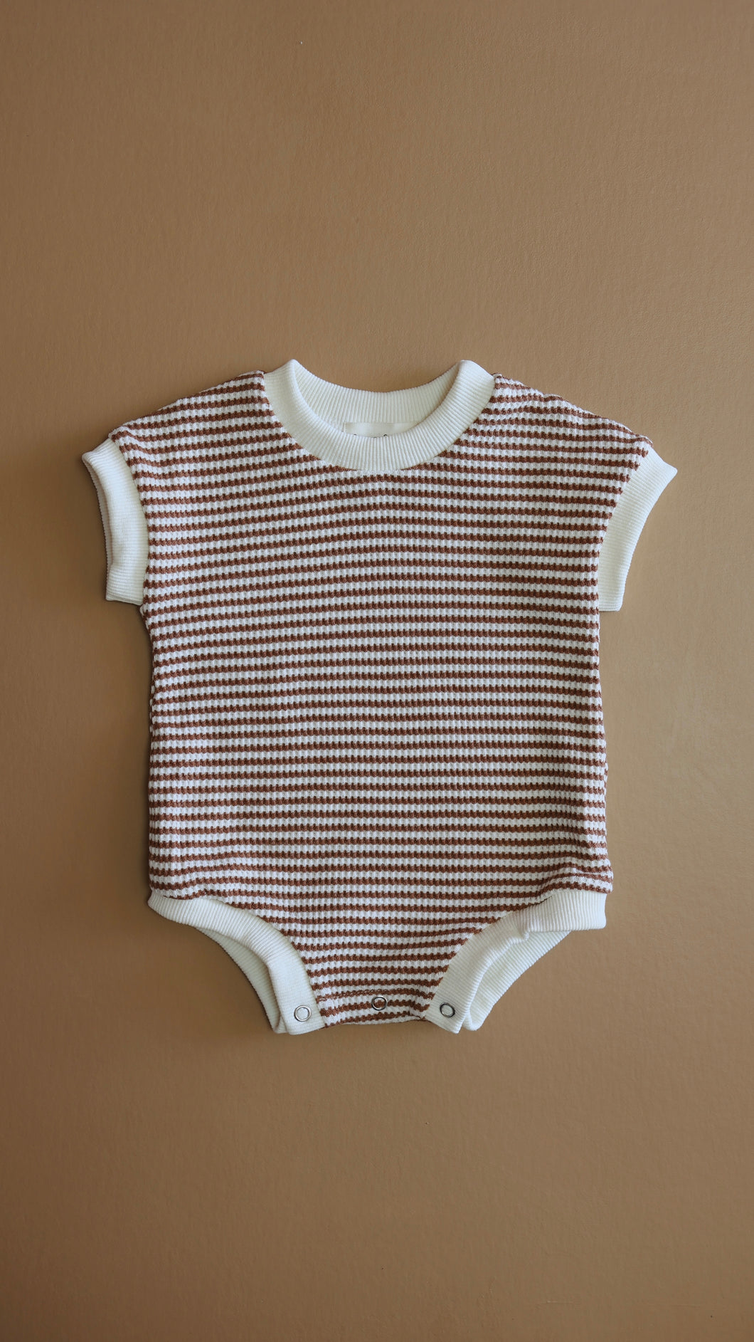 Coffee Stripe | Waffle Short Sleeve Romper