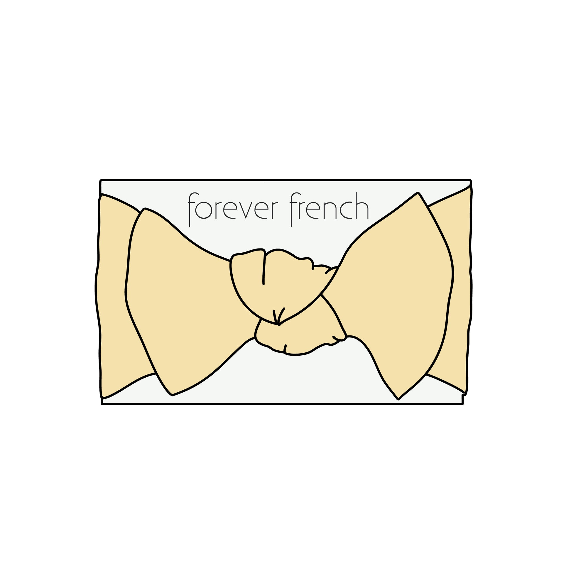 A Bamboo Head Wrap in the shade “Sunny” from forever french baby is displayed on a card with “forever french” written above it. The simple design features a white background.