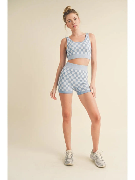 Checkmate Cropped Two Piece |  Blue