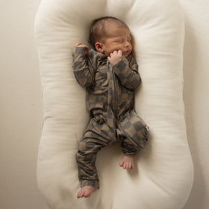 Bamboo Zip Pajamas | Faded Brown Checkerboard