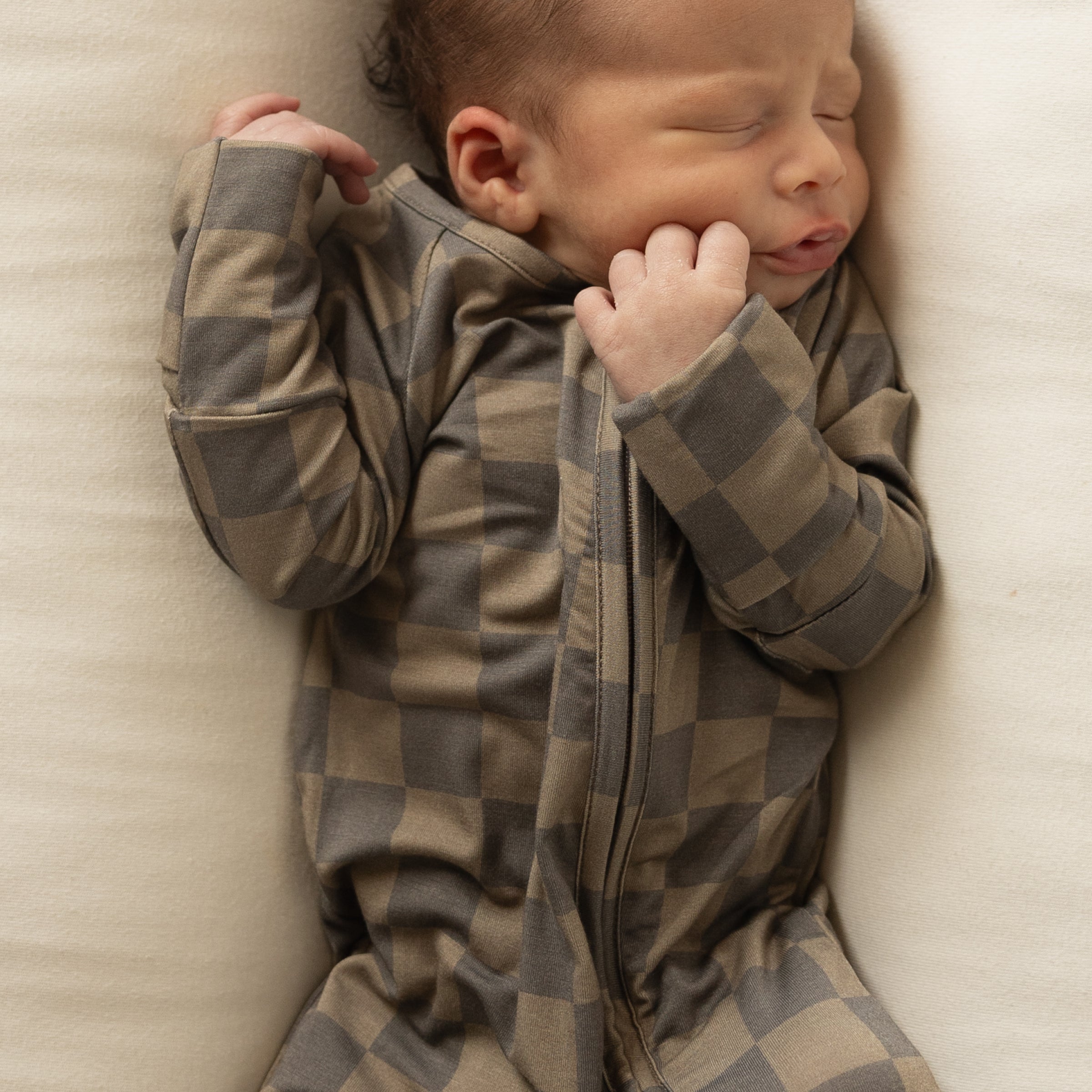 Bamboo Zip Pajamas | Faded Brown Checkerboard – forever french baby