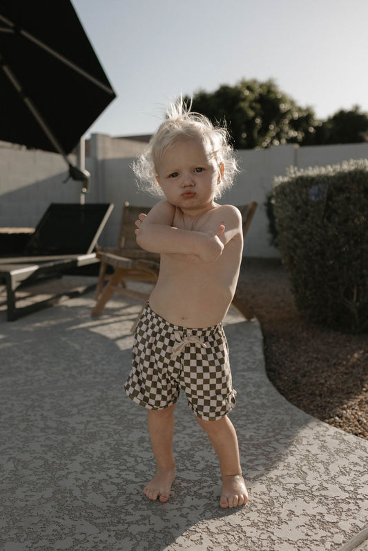 Wave Chaser Olive Checker | Boy's Board Shorts
