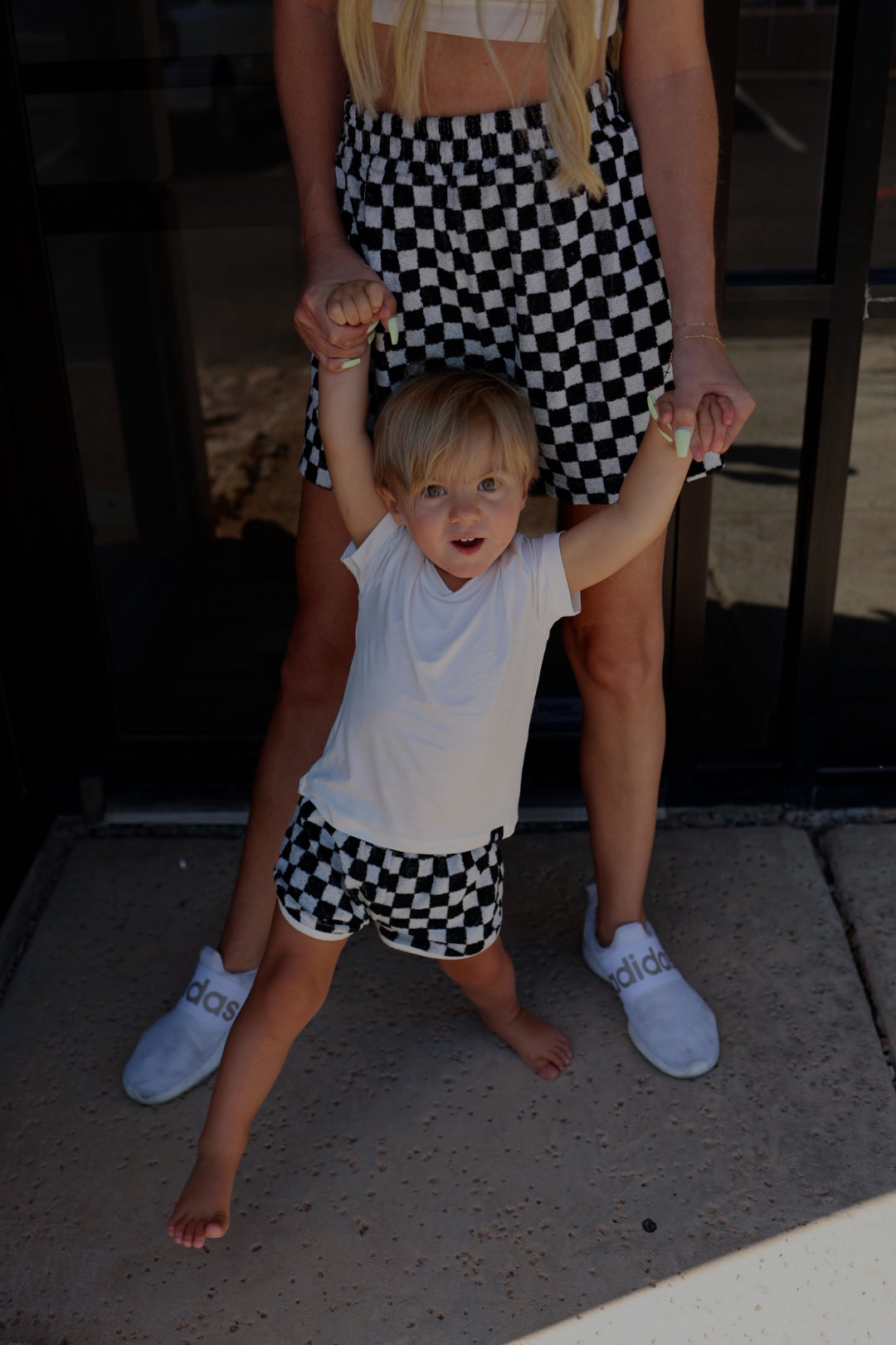 Children's Terry Cloth Shorts | Black and White Checker