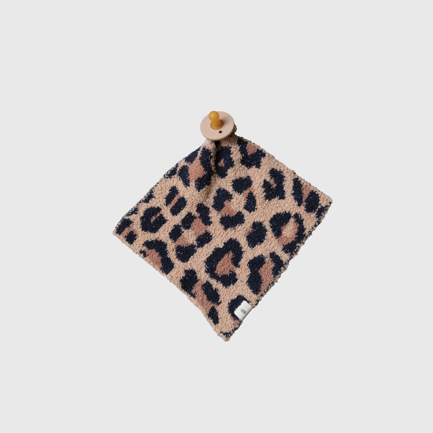 The "Lovey | Leopard" by forever french baby is a soft microfiber security blanket with a chic leopard print and an attached pacifier, shown on a plain white background.