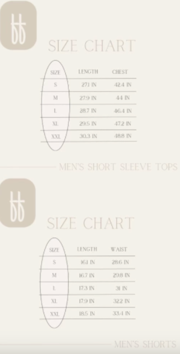 Introducing a size chart for the "Adult Bamboo Short Pajamas | Black Checkerboard" by forever french baby. The men's short sleeve tops are available in sizes S to XXL, with lengths ranging from 27.3 to 30.3 inches and chest measurements from 42.4 to 48.8 inches. The shorts also come in sizes S to XXL, featuring lengths from 16.1 to 18.5 inches and waist measurements starting at 28 inches.
