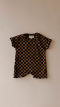 Load image into Gallery viewer, Black &amp; Brown Checkerboard | Short Sleeve Ribbed Romper