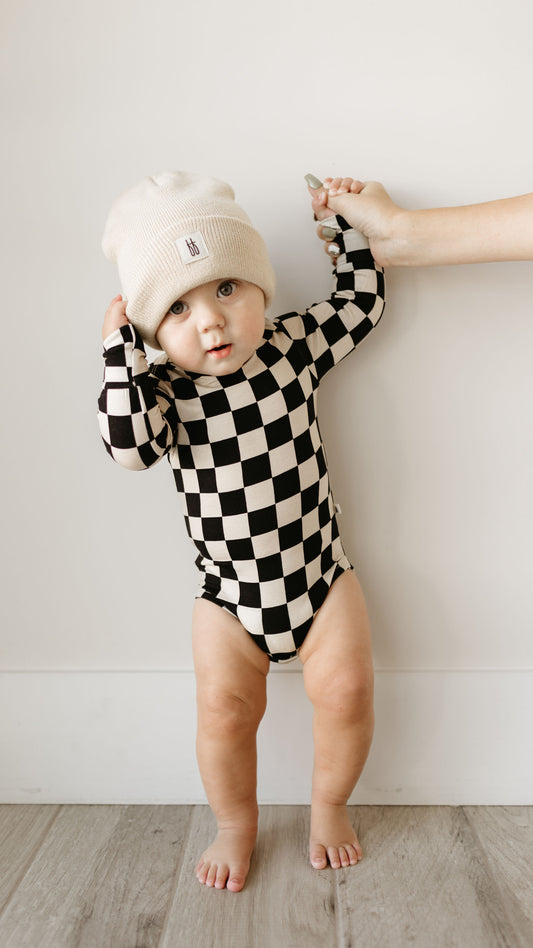 Black Checkered | Bamboo Long Sleeve Snap Suit