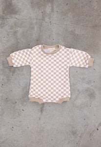 Honey Checkerboard | Sweatshirt Romper